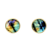 C W Sellors 9ct Yellow Gold Spectrolite 5mm Classic Small Round Stud Earrings, E002.