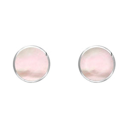 C W Sellors Sterling Silver Pink Mother of Pearl 5mm Classic Small Round Stud Earrings, E002.