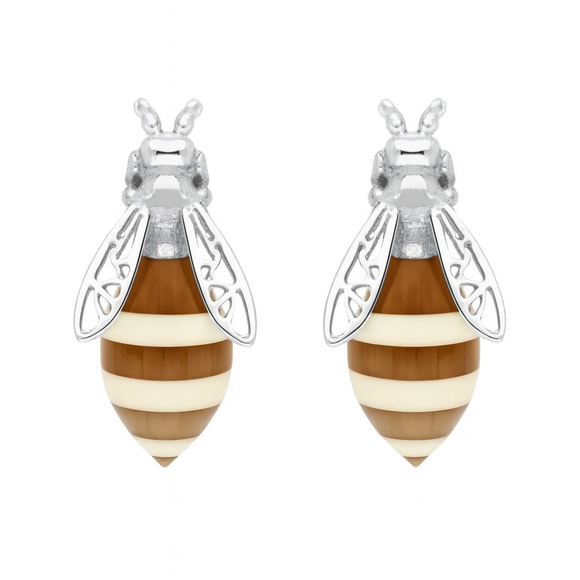 Sterling Silver Amber Bee Stud Earrings