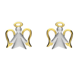 Silver Yellow Gold Angel Stud Earrings. E2358.