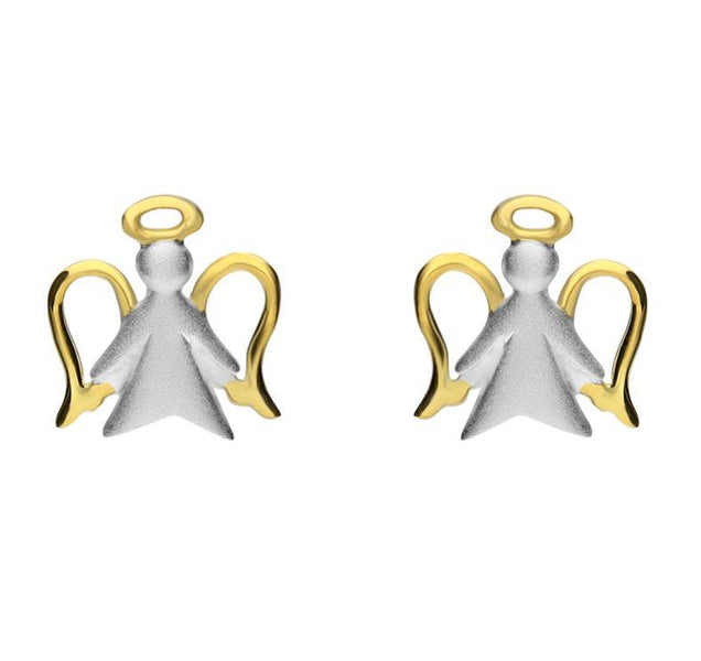 Silver Yellow Gold Angel Stud Earrings. E2358.