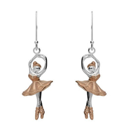 Sterling Silver Rose Gold Ballerina Hook Drop Earrings E2234
