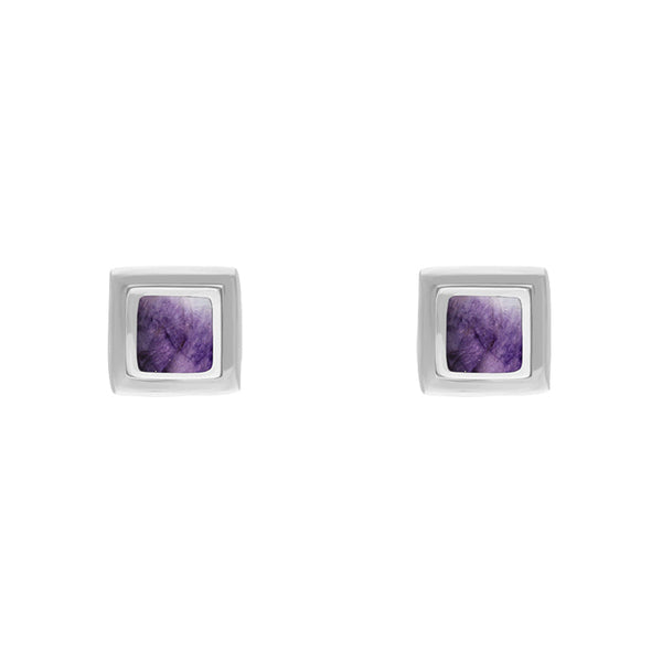 Sterling Silver Blue John Square Stud Earrings, E114.