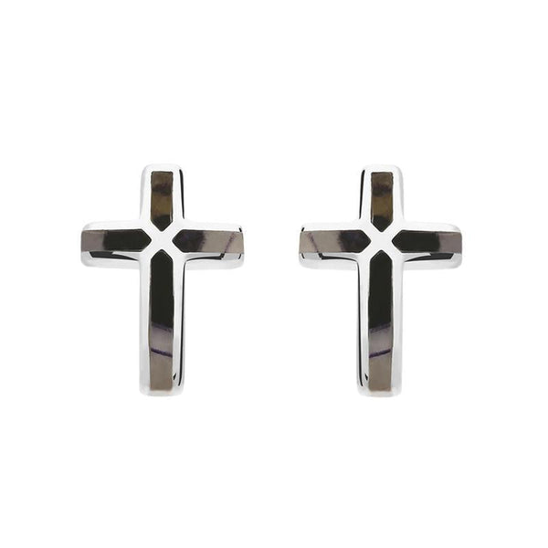 00115294 C W Sellors Sterling Silver Blue John Small Cross Stud Earrings, E1439.