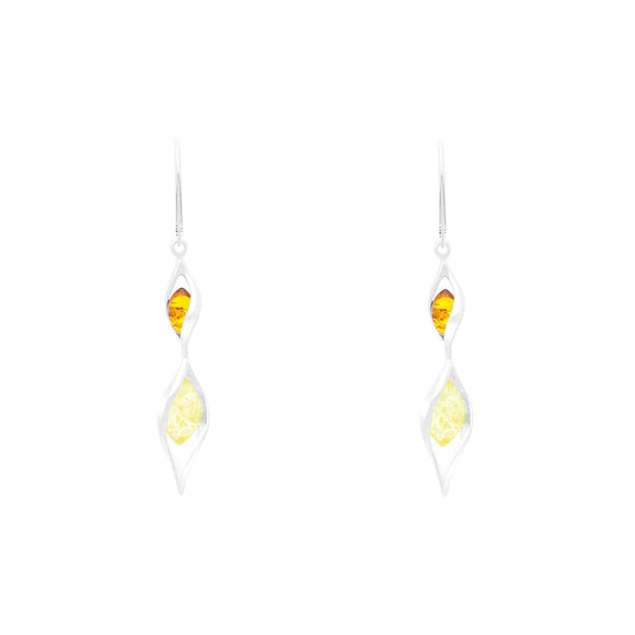 Sterling Silver Amber Graduated Twist Drop Earrings