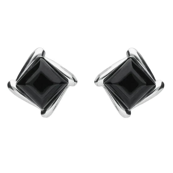 Sterling Silver Whitby Jet Square Wave Stud Earrings, E2175.