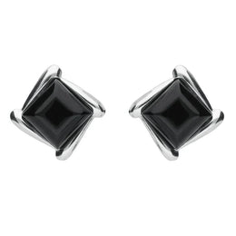 Sterling Silver Whitby Jet Square Wave Stud Earrings, E2175.
