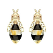 00179075 9ct Yellow Gold Whitby Jet Amber Bee Stud Earrings, E2424.