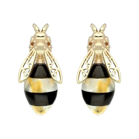 00179075 9ct Yellow Gold Whitby Jet Amber Bee Stud Earrings, E2424.