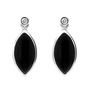 00108069 C W Sellors 9ct White Gold Whitby Jet Diamond Marquise Shaped Drop Earrings E736.