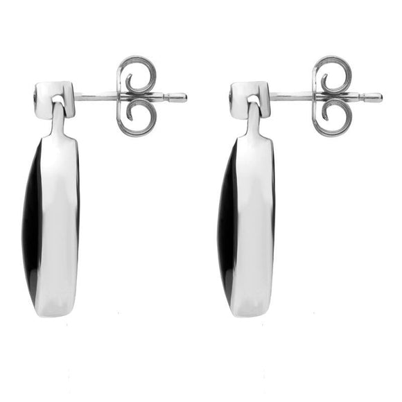 00108069 C W Sellors 9ct White Gold Whitby Jet Diamond Marquise Shaped Drop Earrings E736.
