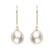 00177902 18ct Yellow Gold White Pearl 9mm Lever Back Drop Earrings, E2518.