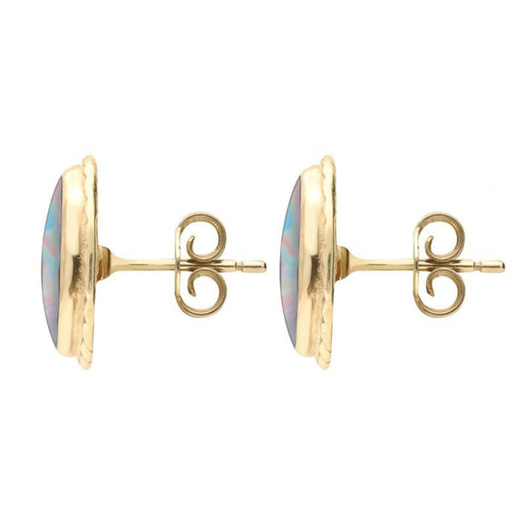 00067019 9ct Yellow Gold Opal Rope Edged Stud Earrings, E023