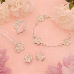 Sterling Silver White Enamel Diamond Flower Studs Earrings