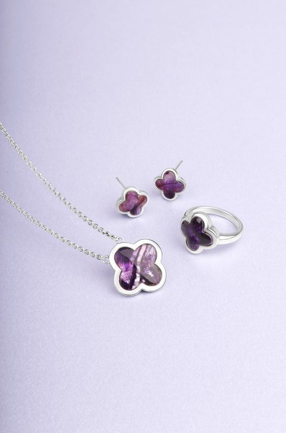 Sterling Silver Blue John Bloom Four Leaf Clover Ring