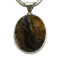 Sterling Silver Blue John Double Sided Oval Necklace P150