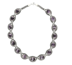 Sterling Silver Blue John Foxtail Oval Fifteen Stone Necklace. N962.