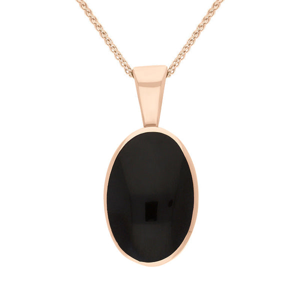 18ct Rose Gold Whitby Jet Oval Necklace. P019. 