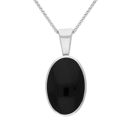 Sterling Silver Whitby Jet Oval Necklace. P019. 