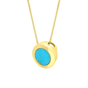 9ct Yellow Gold Turquoise Modern Framed Round Necklace