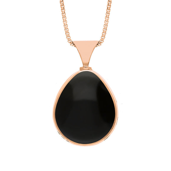 18ct Rose Gold Whitby Jet Malachite Hallmark Double Sided Pear-shaped Necklace