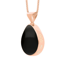 18ct Rose Gold Whitby Jet Malachite Hallmark Double Sided Pear-shaped Necklace