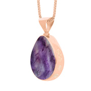 18ct Rose Gold Blue John Mother of Pearl Hallmark Double Sided Pear-shaped Necklace