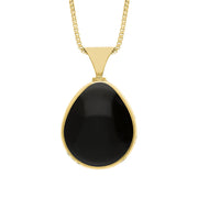 18ct Yellow Gold Whitby Jet Mother of Pearl Hallmark Double Sided Pear-shaped Necklace