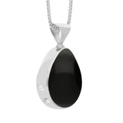 9ct White Gold Whitby Jet Mother of Pearl Hallmark Double Sided Pear-shaped Necklace