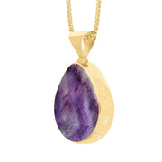 9ct Yellow Gold Blue John Mother of Pearl Hallmark Double Sided Pear-shaped Necklace