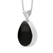 Sterling Silver Whitby Jet Mother of Pearl Hallmark Double Sided Pear-shaped Necklace