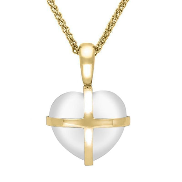 9ct Yellow Gold Bauxite Small Cross Heart Necklace, P1544.