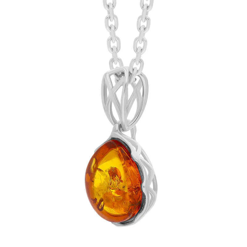 Sterling Silver Amber Small Pear Necklace, P2757.