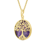 9ct Yellow Gold Blue John Round Tree of Life Necklace