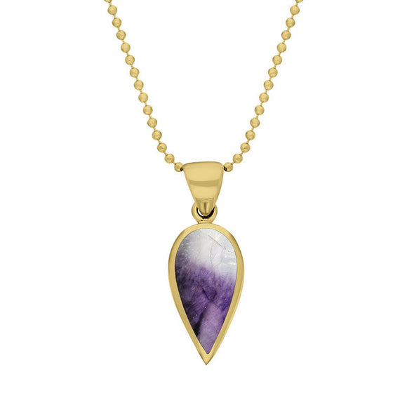 9ct Yellow Gold Blue John Small Upside Down Pear Necklace