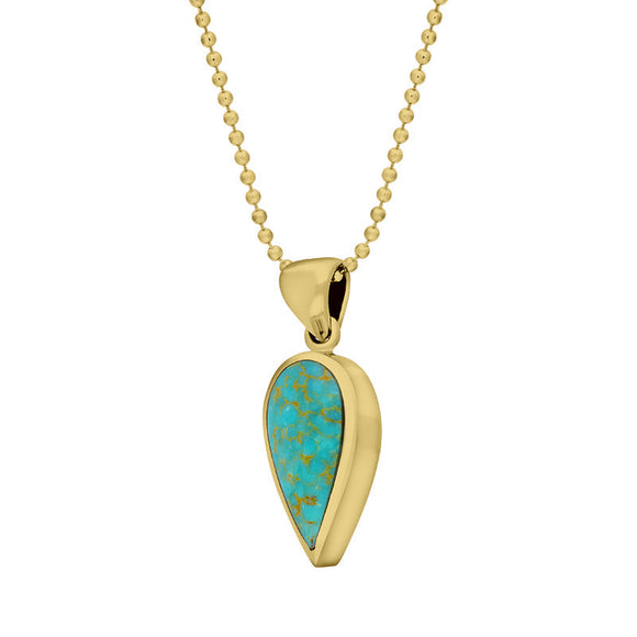 9ct Yellow Gold Turquoise Small Upside Down Pear Necklace