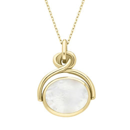 18ct Yellow Gold Blue John White Mother of Pearl Oval Swivel Fob Necklace, P096_2.