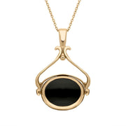 00115851 W Hamond 9ct Rose Gold Whitby Jet Malachite Oval Space Swivel Fob Necklace, P122_11.