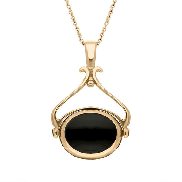 00115851 W Hamond 9ct Rose Gold Whitby Jet Malachite Oval Space Swivel Fob Necklace, P122_11.