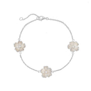 Sterling Silver White Enamel Diamond Three Flower Bracelet
