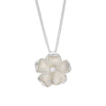 Sterling Silver White Enamel Diamond Flower Pendant