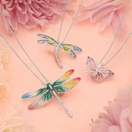 Sterling Silver Multicoloured Enamel Diamond Dragonfly Pendant
