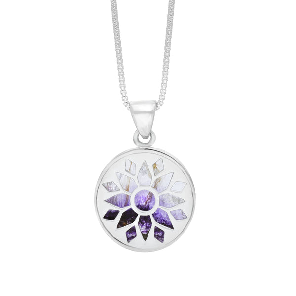 Sterling Silver 18mm Blue John Chatsworth Décor Round Pendant