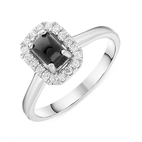 Platinum Whitby Jet 0.16ct Diamond Oblong Cluster Ring, R1130.