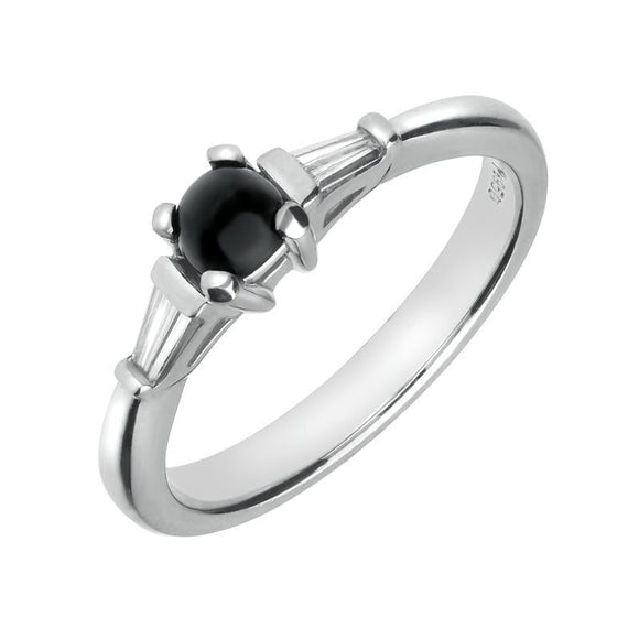 Platinum Whitby Jet 0.16ct Diamond Claw Set Ring, FM123.