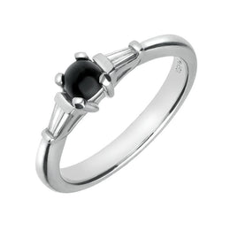 Platinum Whitby Jet 0.16ct Diamond Claw Set Ring, FM123.