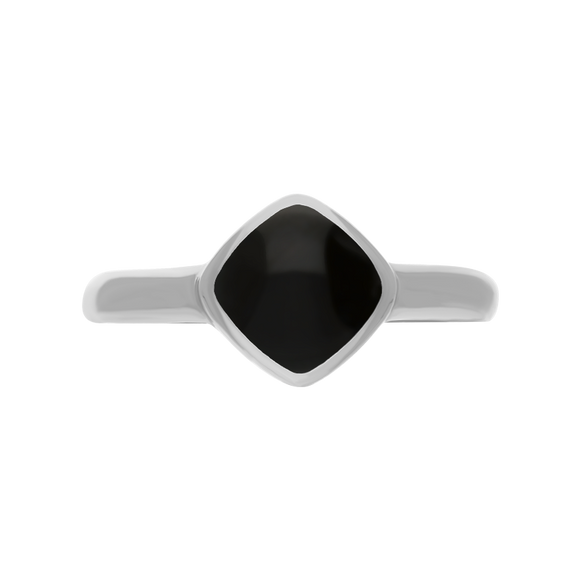 Sterling Silver Whitby Jet Cushion Ring, R406.