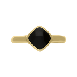 9ct Yellow Gold Whitby Jet Cushion Ring, R406.