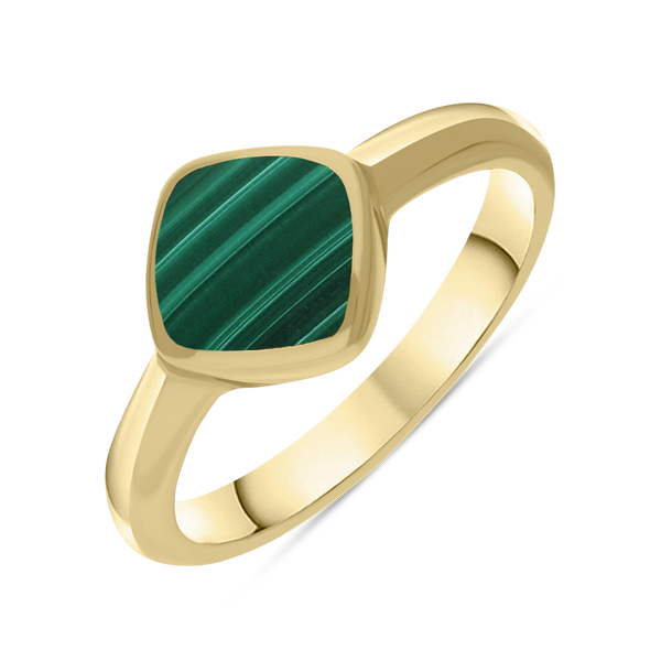 9ct Yellow Gold Malachite Curved Square Cushion Ring, R406
