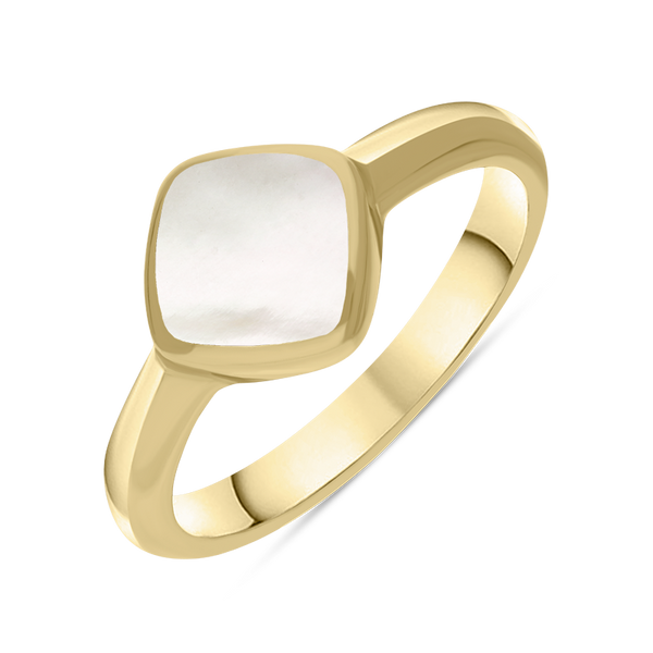 9ct Yellow Gold Mother of Pearl Cushion Ring, R406.